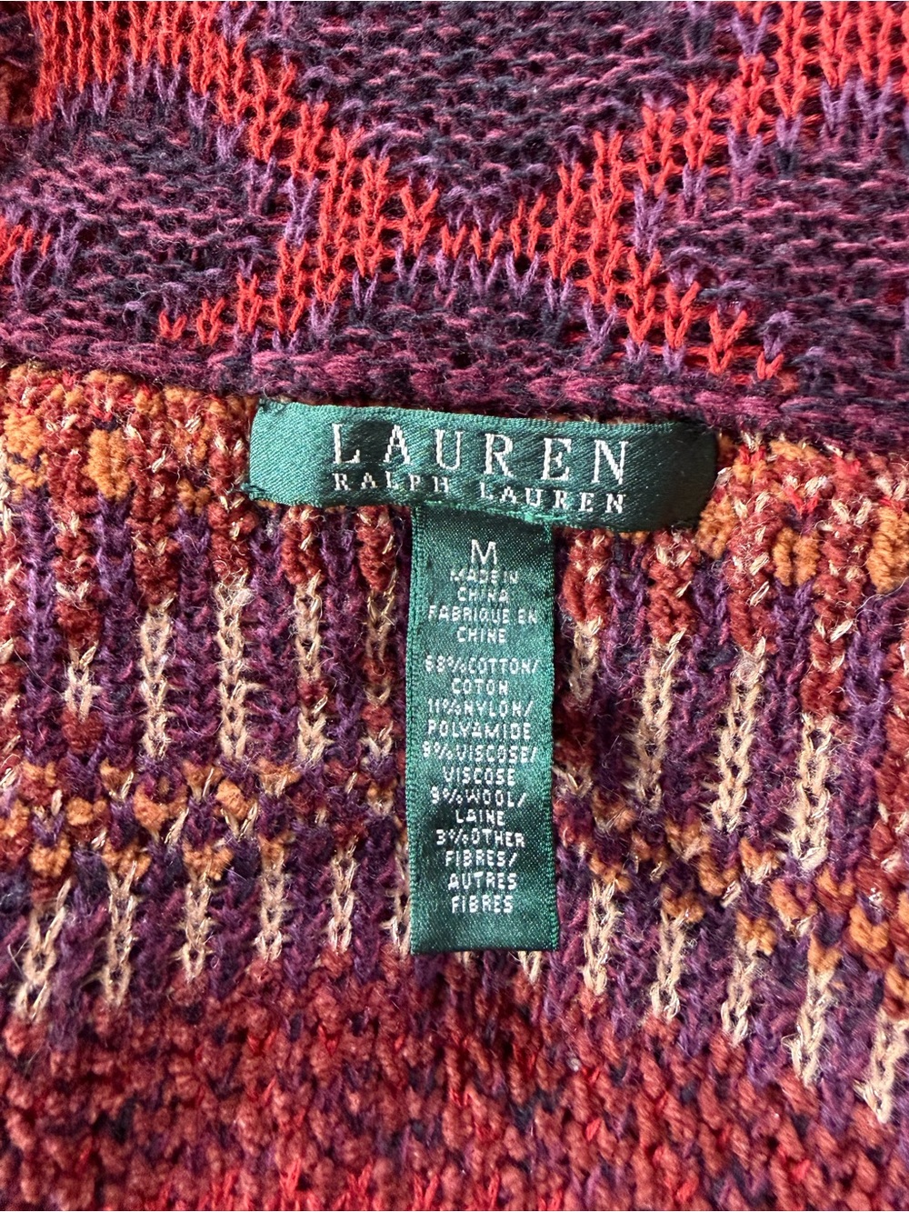 Vintage Ralph Lauren Shawl Collar Southwestern Cardigan Sweater - M 💜❤️🧡 - Picture 10 of 11